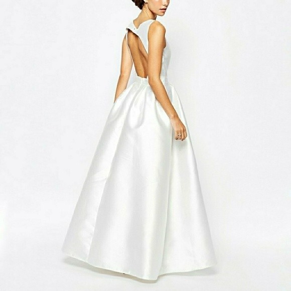 Asos Chi Chi London White Satin V-neck Gown - Picture 1 of 6